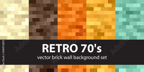 Rectangle pattern set Retro 70s. Vector seamless brick wall backgrounds