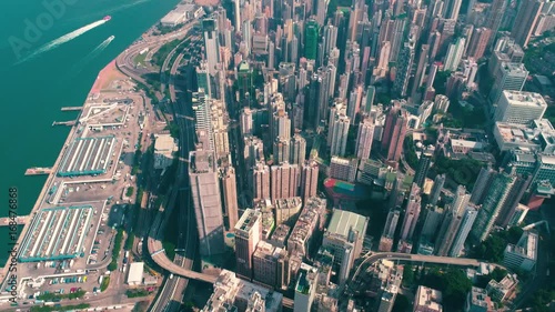 Hong Kong aerial Buildings near port Sunny day photo