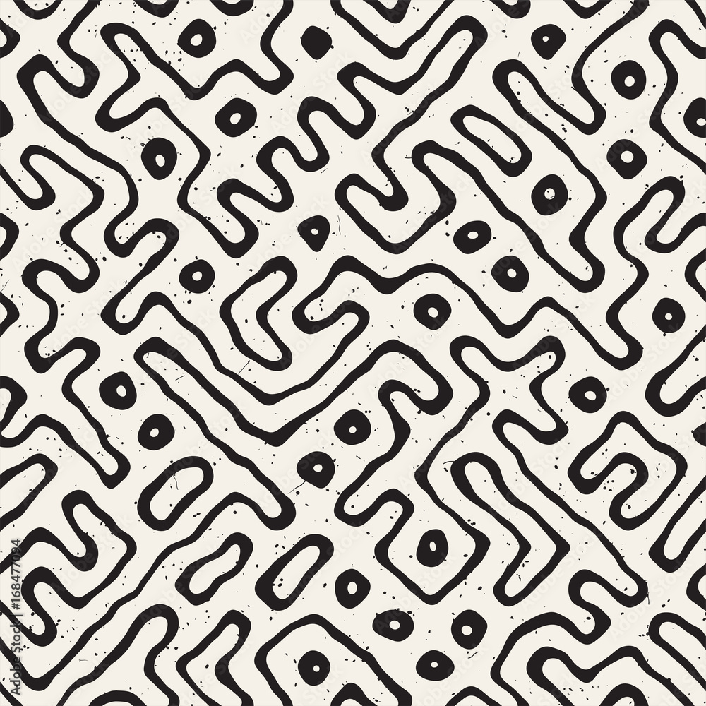 Seamless pattern with maze lines. Monochrome abstract background. Vector hand drawn labyrinth.