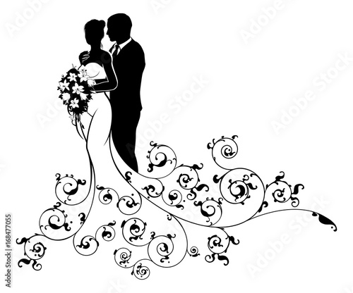 Bride and Groom Wedding Bridal Dress Silhouette