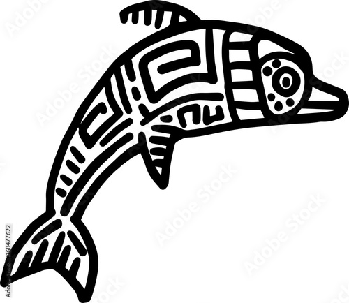 Mayan art animals vector. Leaping Dolphin.