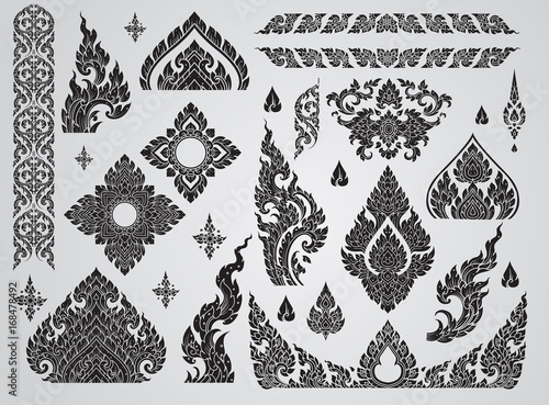 Set of Thai art element, Decorative motifs. Ethnic Art, icon vector photo