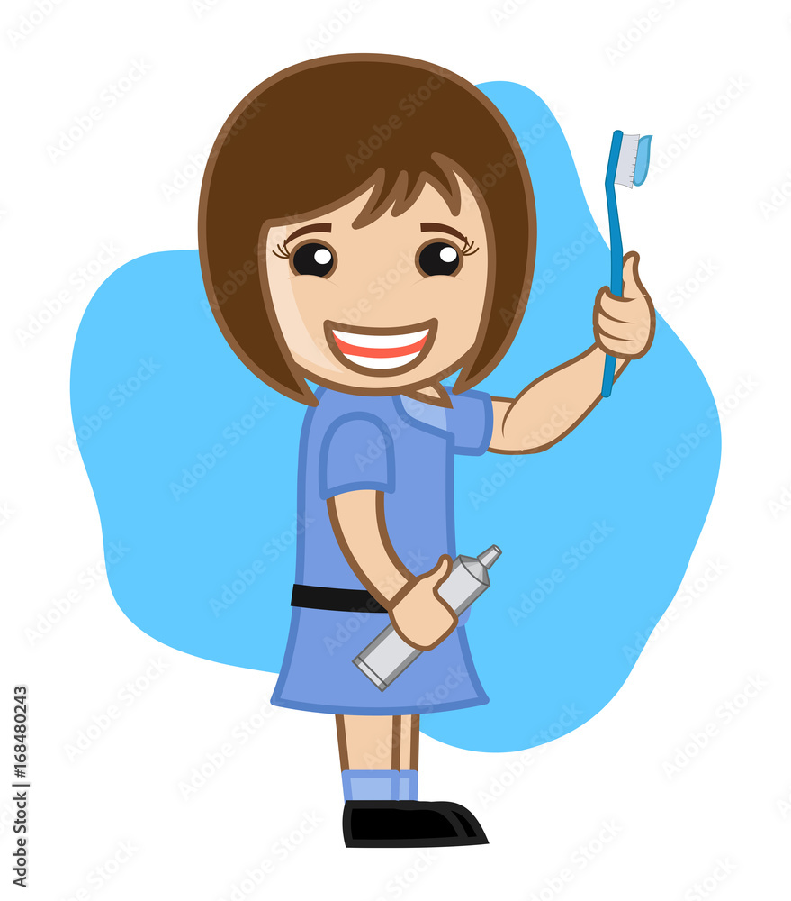 Cute Small Girl Showing tooth Brush and Paste Cute Small Girl Showing tooth Brush and Paste