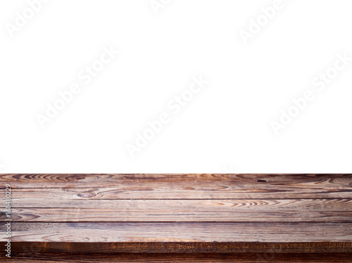 empty wooden table top isolated on white background, used for display or montage your products