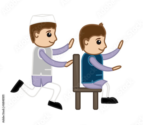 Cartoon Political Character Running and Man Sitting on Chair