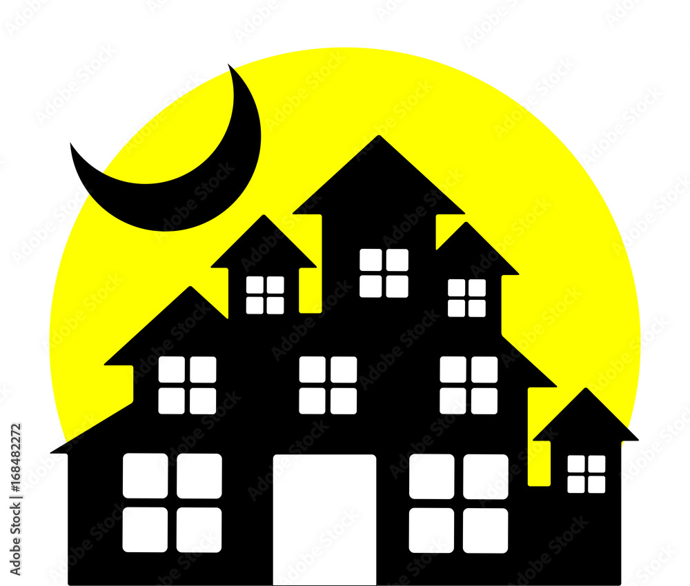 House with Moon Shape at Night House with Moon Shape at Night