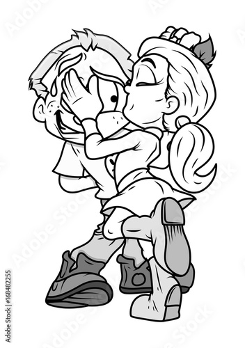 Girl Kissing a Boy Vector Drawing