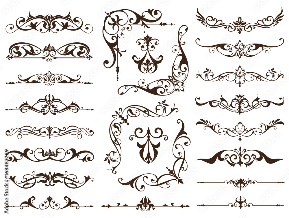 Vintage frames, corners, borders with delicate swirls in Art Nouveau for  decoration and design works with floral motifs vintage style with beautiful  floral elements. Vector ornaments antique style vector de Stock