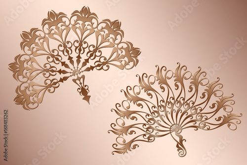 Classic Spanish fan tango with ornament vintage template decoration