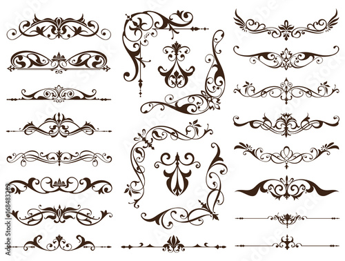 Vintage frames, corners, borders with delicate swirls in Art Nouveau for decoration and design works with floral motifs vintage style with beautiful floral elements. Vector ornaments antique style
