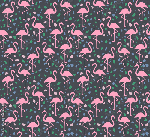 Terrazzo Flamingo Pattern. Endless Background.