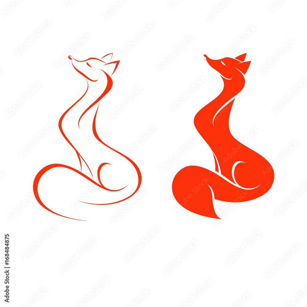 red fox on white background, two variants, vector illustration Stock