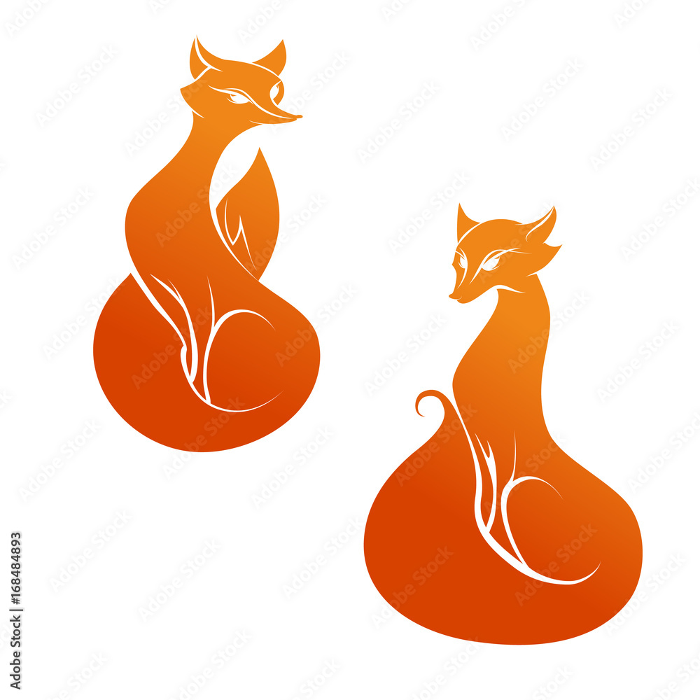 red fox on white background, two variants, vector illustration Stock