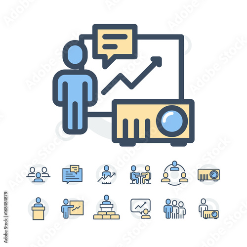 Simple Set of Business People Related Vector Line Icons. Contains such Icons as One-on-One Meeting, Workplace, Business Communication, Team Structure and more.