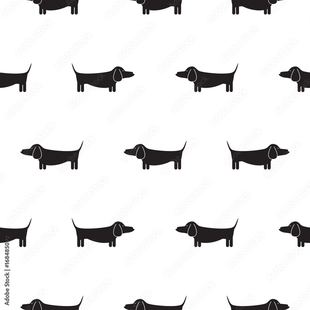 Dachshund dog silhouette seamless vector monochrome pattern. Black and  white puppy badger-dog breed background for textile fabric print and  wallpaper. Stock Vector | Adobe Stock