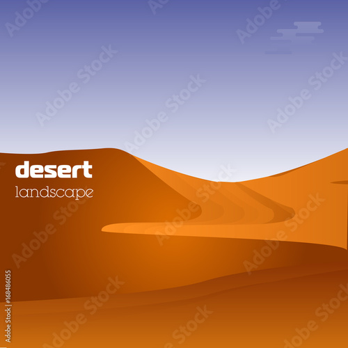 Effective fashionable image of the desert with the use of abstract elements of the oval shape. Vector image. Colors of nature. Bright blue sky and orange hot sand. Desert wind, traces of sand