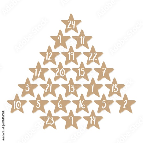 Adventskalender 1-24 mit 24 goldenen Sternen