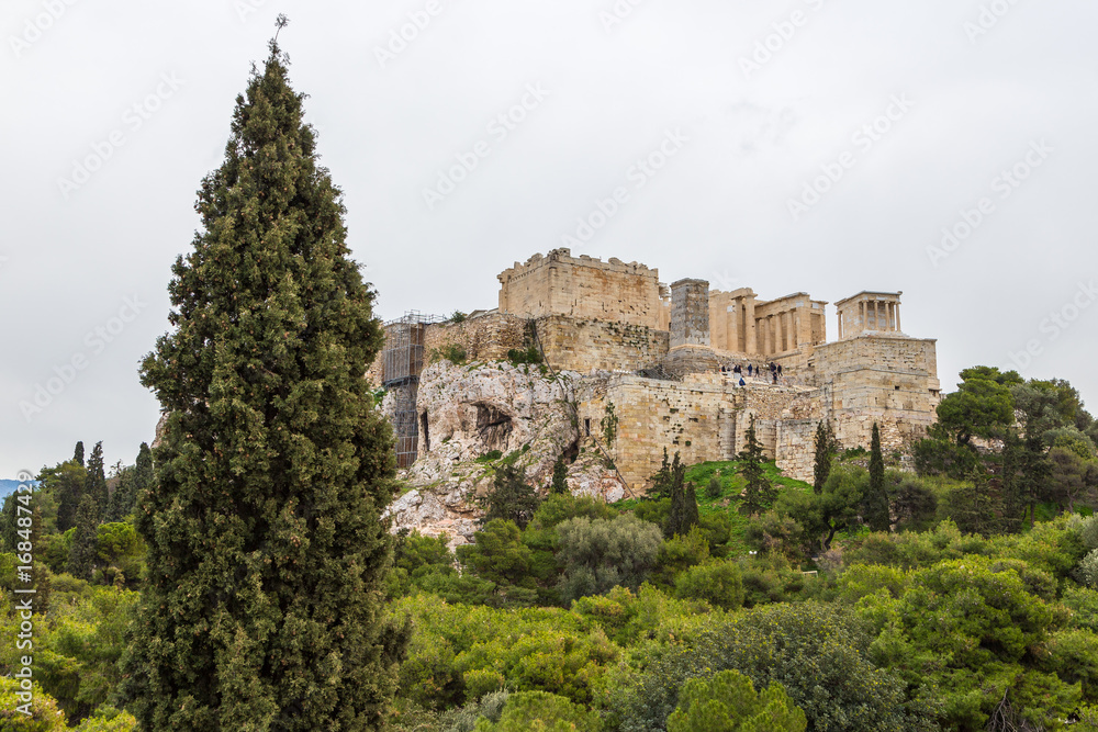 Acropolis of Athens, citadel with palaces and temples on a high hill,  Greece.