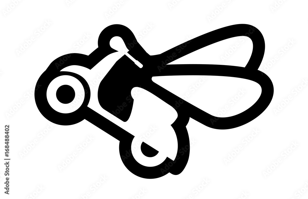 Simple icon - flying scooter isolated on a white background. Simple icon - flying scooter isolated on a white background.