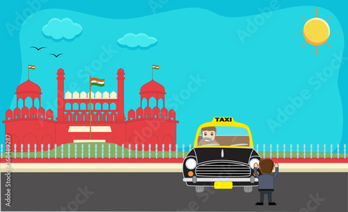 Cartoon Man Stopping Taxi