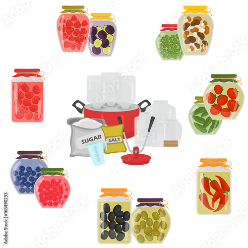 Preserving fruits and vegetables set for web and mobile design