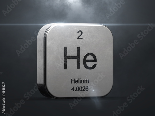 Helium element from the periodic table. Metallic icon 3D rendered with nice lens flare