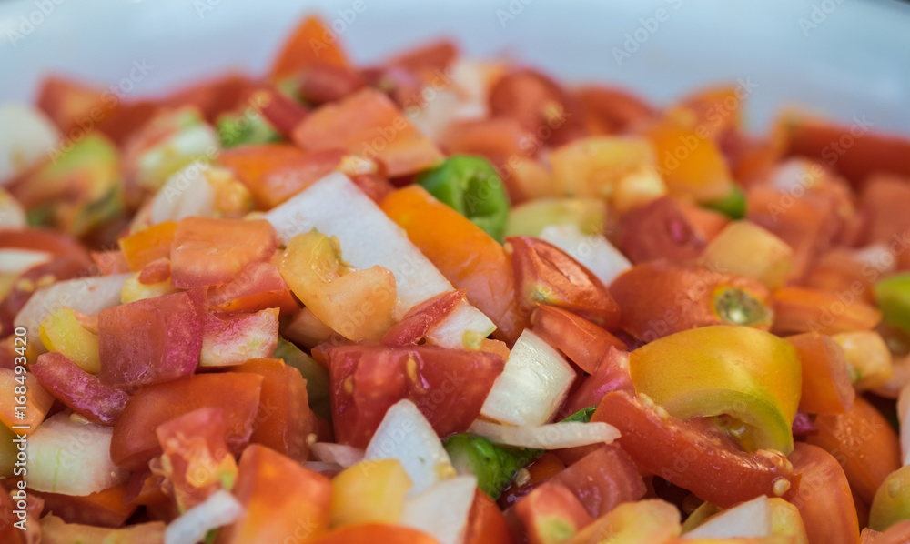 Macro shot of chopped vegetables in english salad Macro shot of chopped vegetables in english salad
