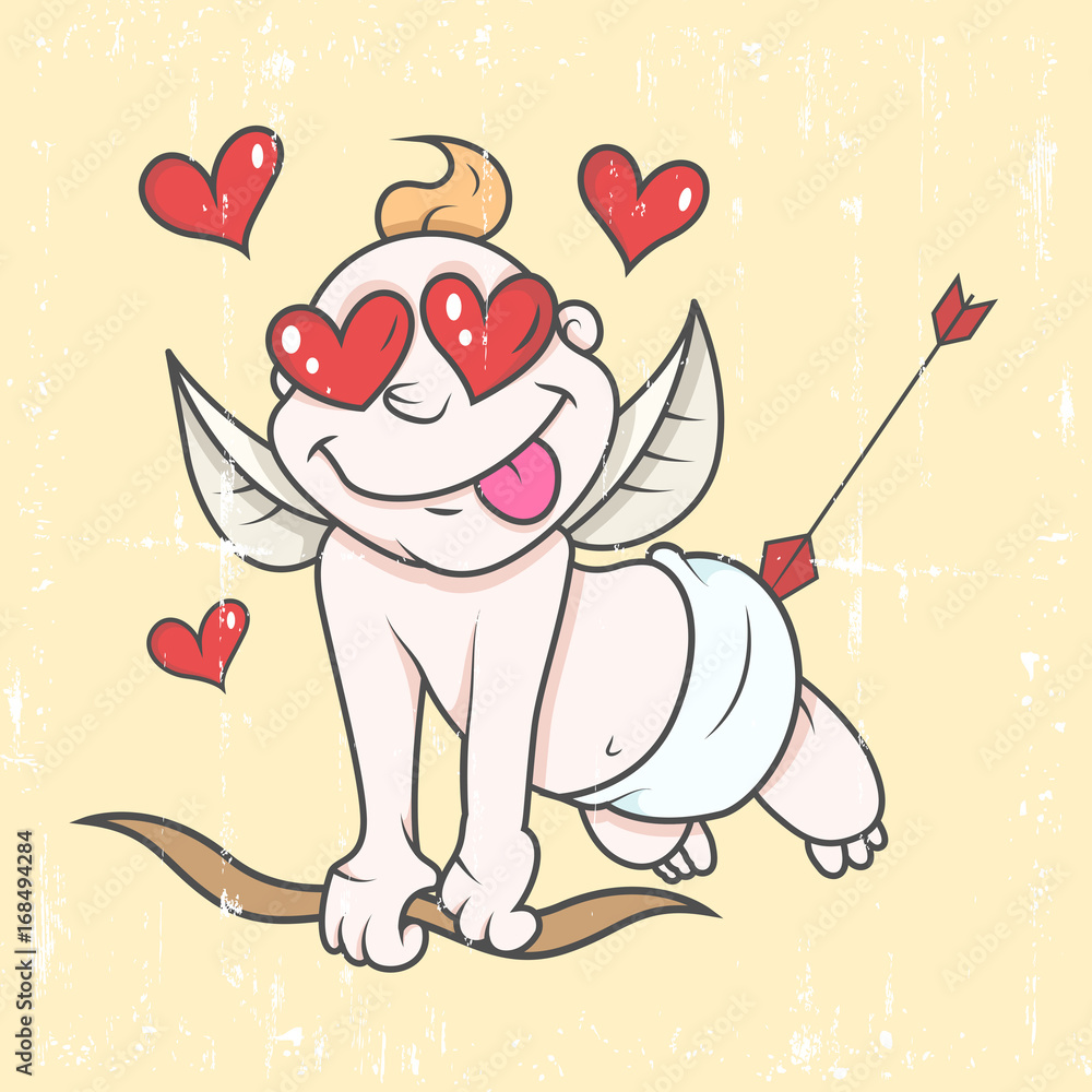 Funny Cupid in Love - Retro Cartoon Graphic Stock Vector | Adobe Stock