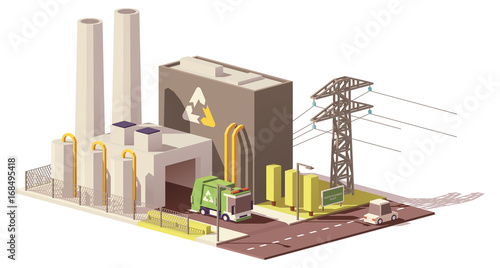 Vector low poly waste-to-energy plant