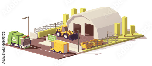 Vector low poly waste transfer station