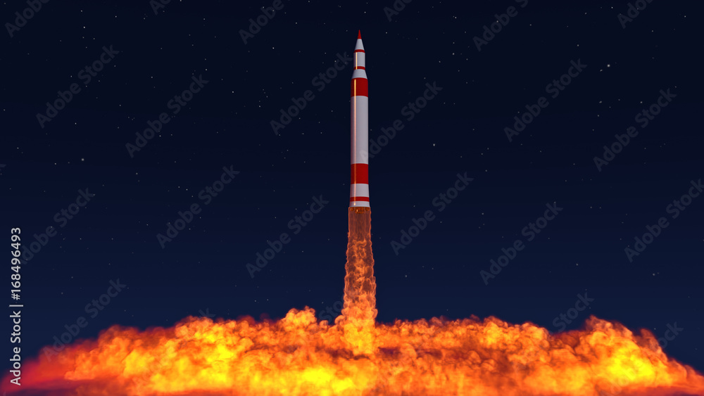 3D Illustration of an intercontinental ballistic missile launched from an underground silo - obrazy, fototapety, plakaty 