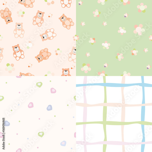 set of vector seamless baby pattern with bear toys