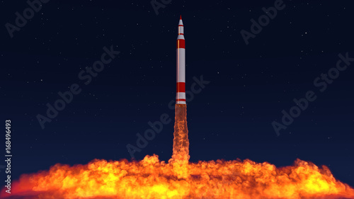 3D Illustration of an intercontinental ballistic missile launched from an underground silo photo