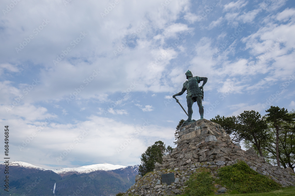 Statue of Fridtjof by Max Unger, erected in 1913 in Vangsnes, Vik, Sogn og Fjordane, Norway