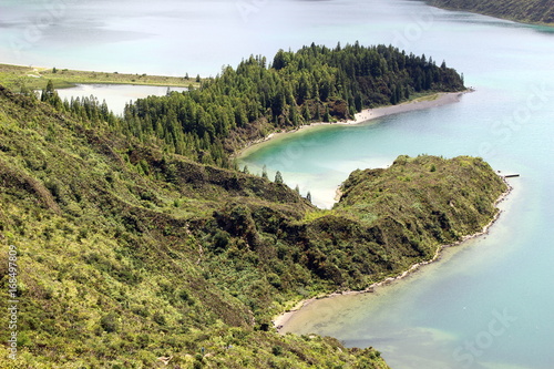 View of the two peninsulas of Lake of Fire. San Miguel, Azores