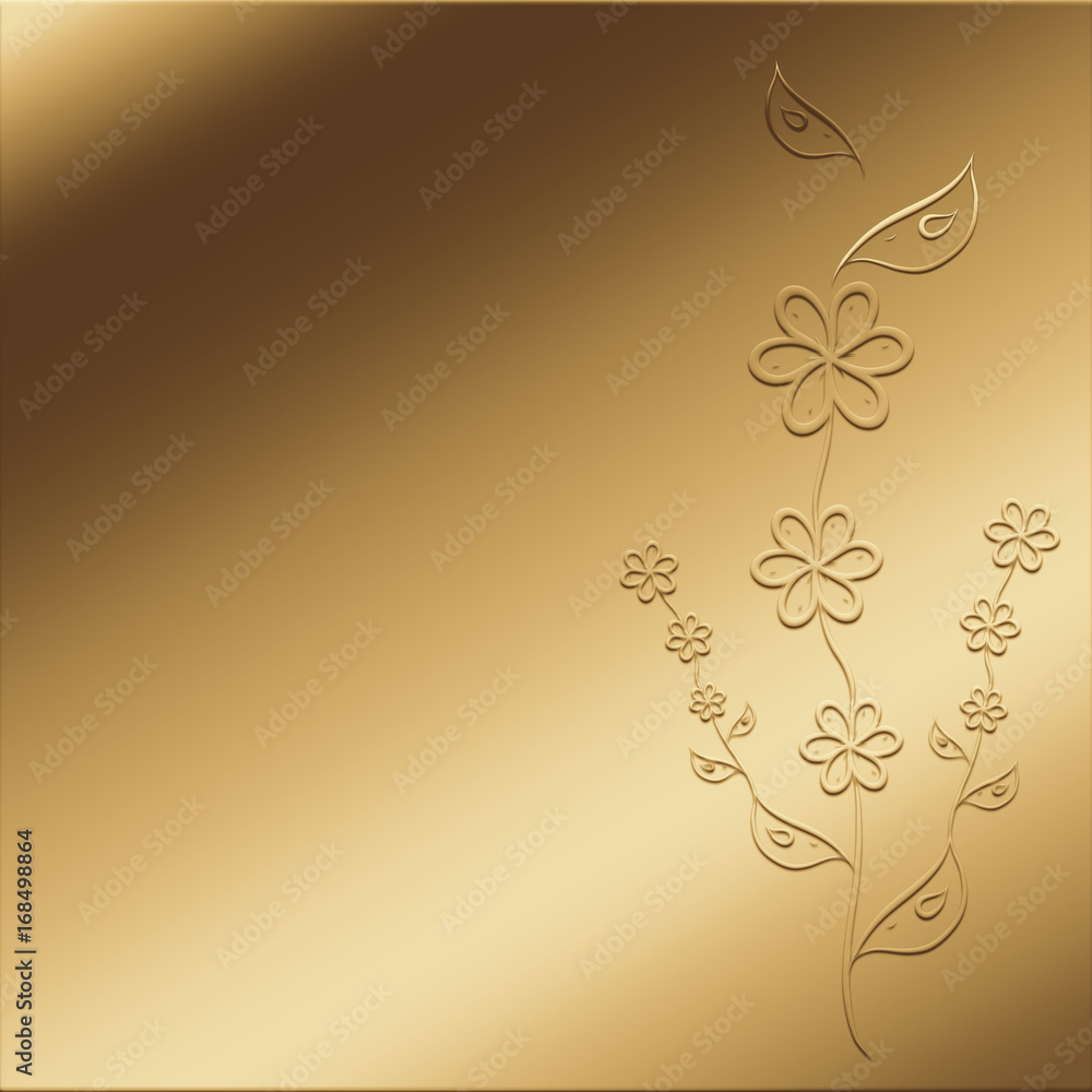 Gold background with flowers and birds Gold background with flowers and birds