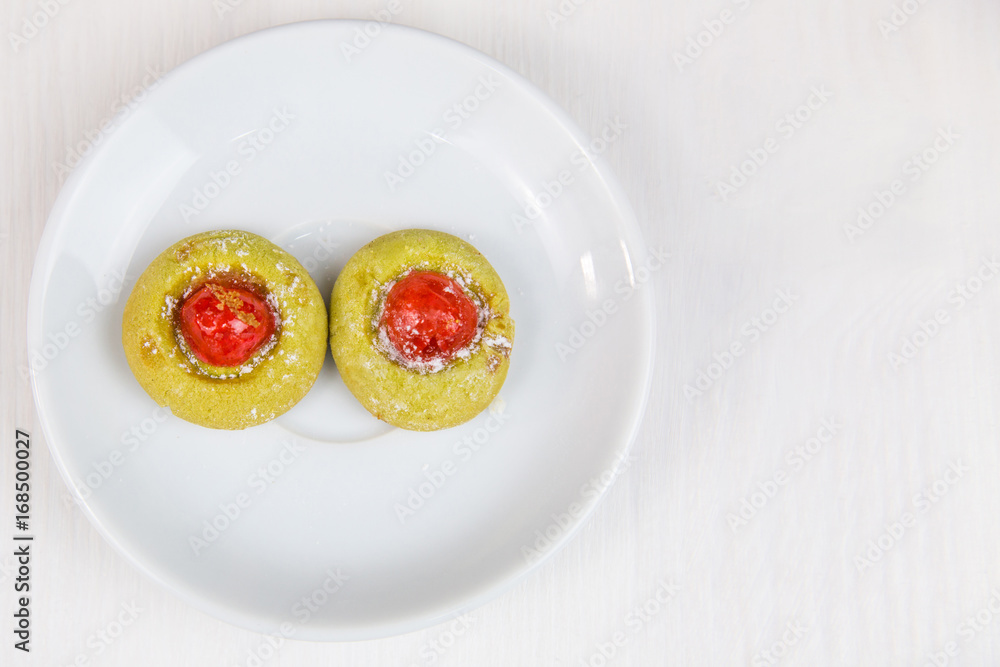 Sicilian pastry on white circular Flat Sicilian pastry on white circular Flat