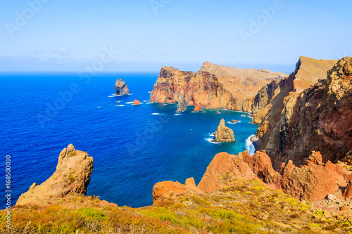 Coastal cliffs at Ponta de Sao Lourenco peninsula, Madeira island, Portugal
