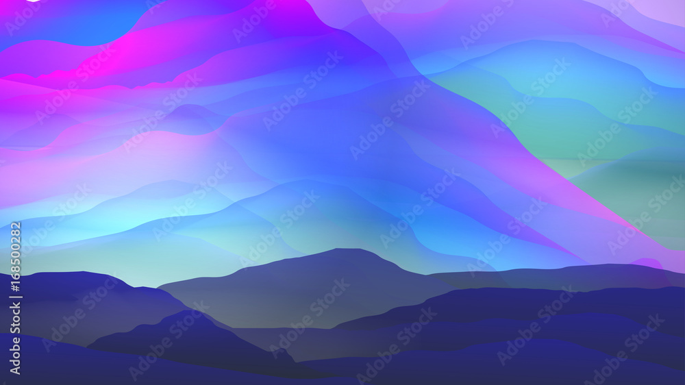 Sunset or Dawn Over Silk Mountains Landscape - Vector Illustration.