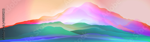 Sunset or Dawn Over Silk Mountains Landscape Panorama - Vector Illustration. © inbevel