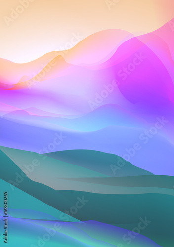 Sunset or Dawn Over Silk Mountains Landscape - Vector Illustration.