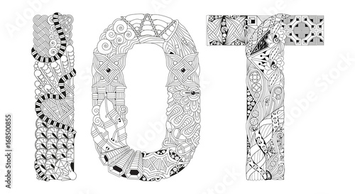Abbreviation IOT for coloring. Vector decorative zentangle object