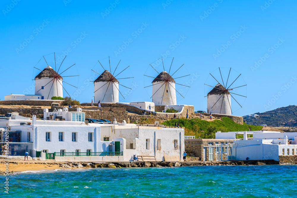 Obraz premium Famous traditional windmills on Mykonos island, Cyclades, Greece