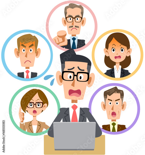 ビジネス　ノートパソコン　ソーシャルネットワーク　トラブル　困惑　眼鏡
