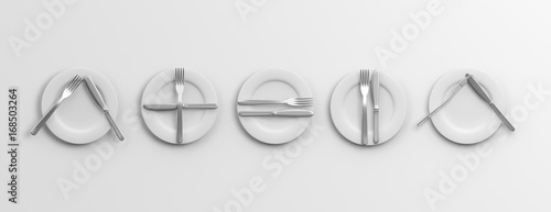 Place Settings, waiter signals on white background. 3d illustration