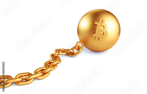 Bitcoin with a gold chain. On isolated white background. 3d render