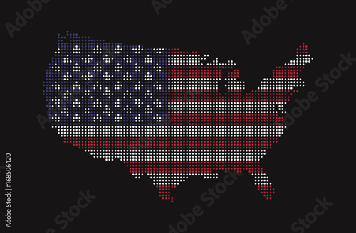 Dotted style map of USA and america flag pattern