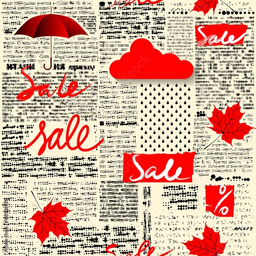 Tapety Jednolite tło wzór. Imitacja gazety półtonowej z oryginalnym napisem Sprzedaż. Jesienna wyprzedaż.