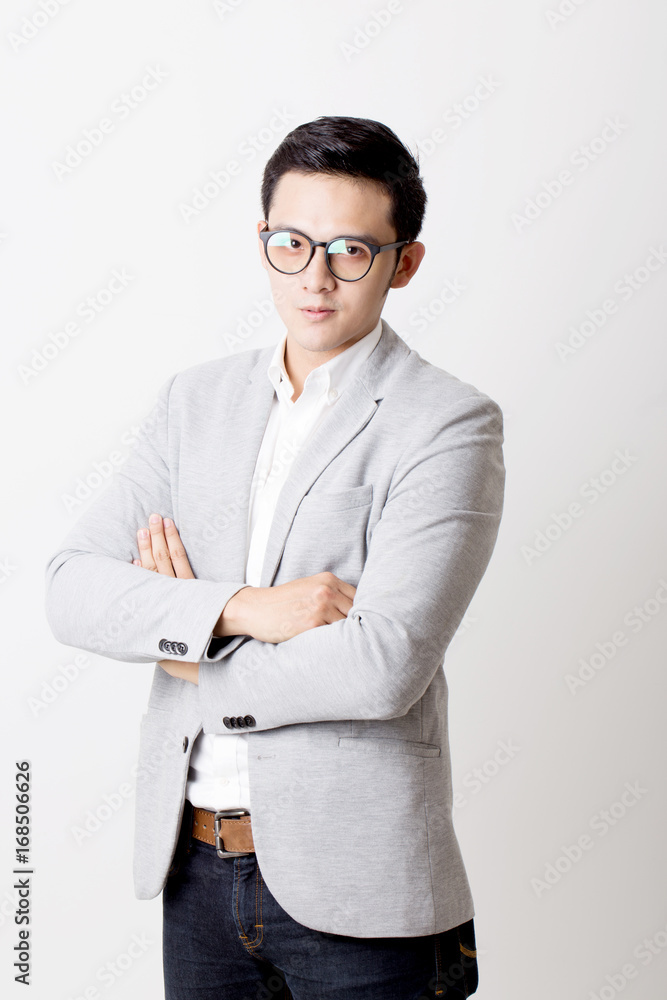 Portrait of Asian Man Isolated and Background With Gesture Sign Portrait of Asian Man Isolated and Background With Gesture Sign