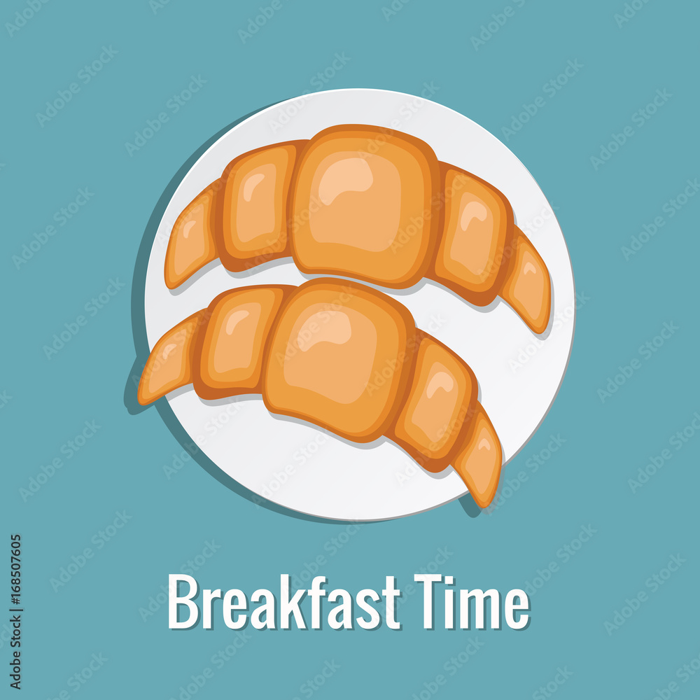 Two croissants. Breakfast time. Vector illustration. Two croissants. Breakfast time. Vector illustration.